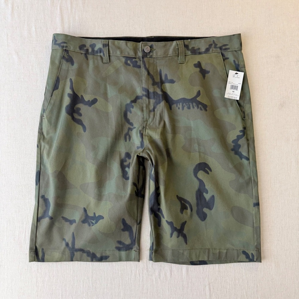 Volcom Vmonty Stretch Camo Chino Shorts Mens 38 Green Camouflage